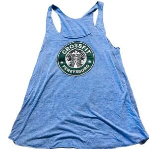 Blue Starbucks Crossfit Workout Raceback Tank Top L
